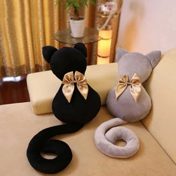 50CM post cat plush throw pillow toy cat long tail bow cute sofa decorative pad creative doll for friends birthday gift W240816