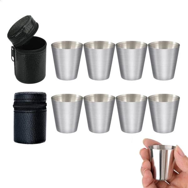 Polished 30Ml Mini Stainless Steel S Glass Cup Drinking Wine Glasses With Leather Cover Bag For Home Kitchen Bar 240815