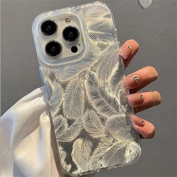 Fashion Laser Gradient Feather Pattern Phone Case For iPhone 11 15 14 13 12 Pro Max 15Pro 14Pro Shockproof Silicone Cover FundaM240816