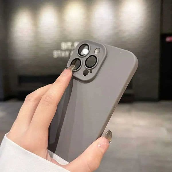 Titanium Gray shockproof liquid silicone phone case for iPhone 11 12 13 14 15 Pro Max Plus camera lens film protective soft caseM240816