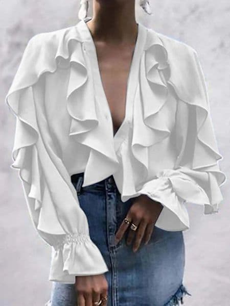 Casual Summer Tops Celmia Elegant Blouses Party Blusas Women Ruffled Fashion Sexy V neck Long Sleeve Buttons Shirt Feminina 240815