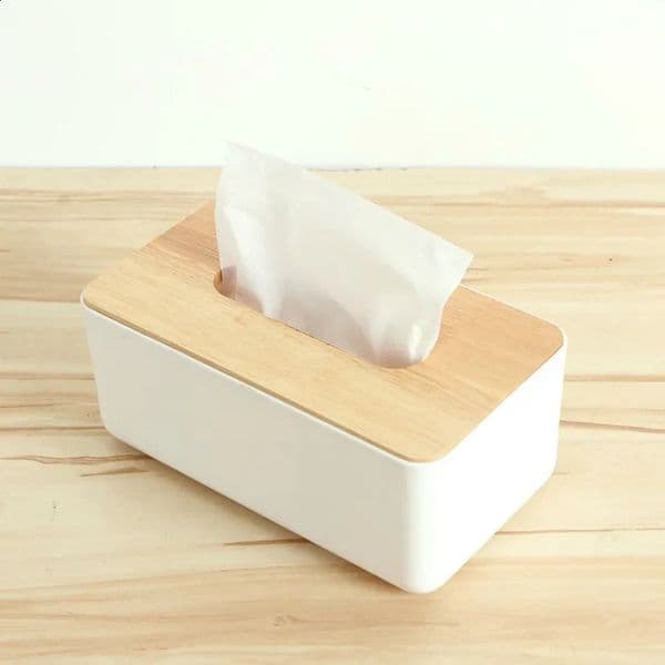 Plastic Tissue Box Wooden Lid Square Napkin Holder Container Wet Tissue Paper Dispenser Case Modern Home Car Organizer 240816