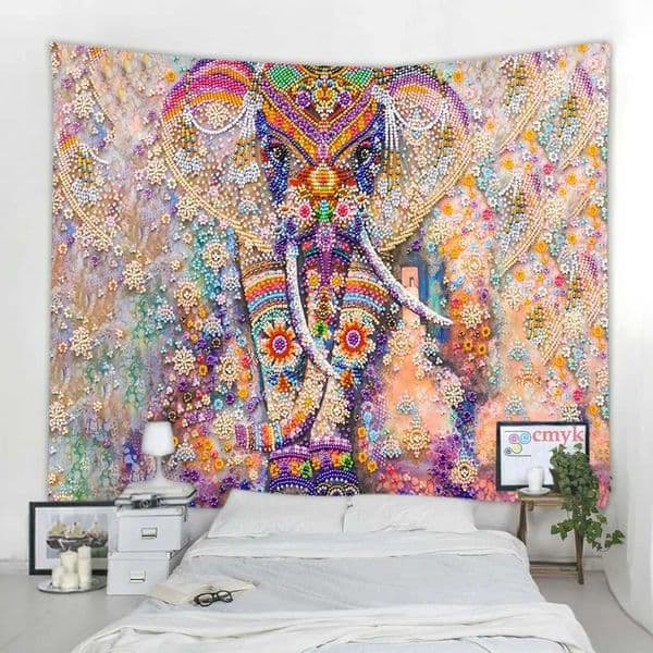 Colorful Pearl Elephant Tapestry Mosaic Style Hippie Boho Wall Tapestries Mandala Fabric Mat Living Room Decor Y240816