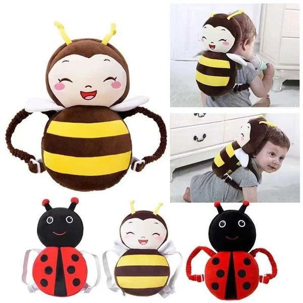 Childrens plush toy backpack designed with bees and ladybugs ensuring head safety W240815