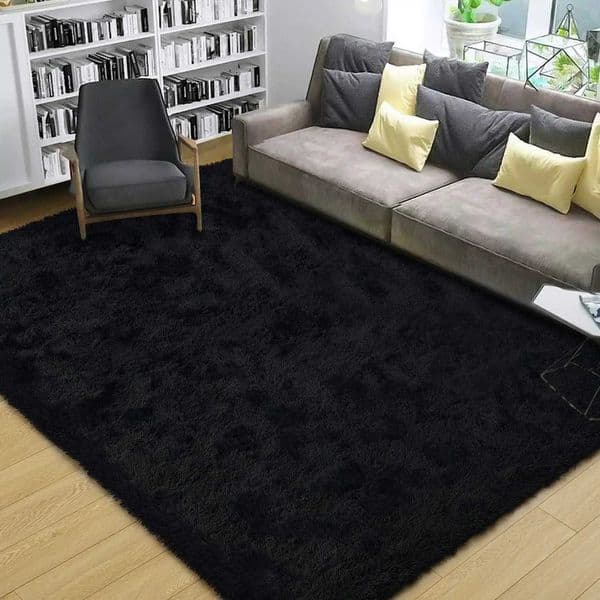 Plush carpet suitable for living rooms black soft fluffy carpet bedrooms and bathrooms anti slip thick flooring room decoration W240815