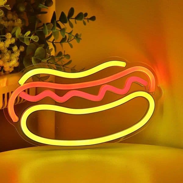 1 piece of ultra bright 5V hot dog wall LED neon night light used for decoration in restaurants shops snack bars kitchens 9.13 inches * 6.06 inches B240817