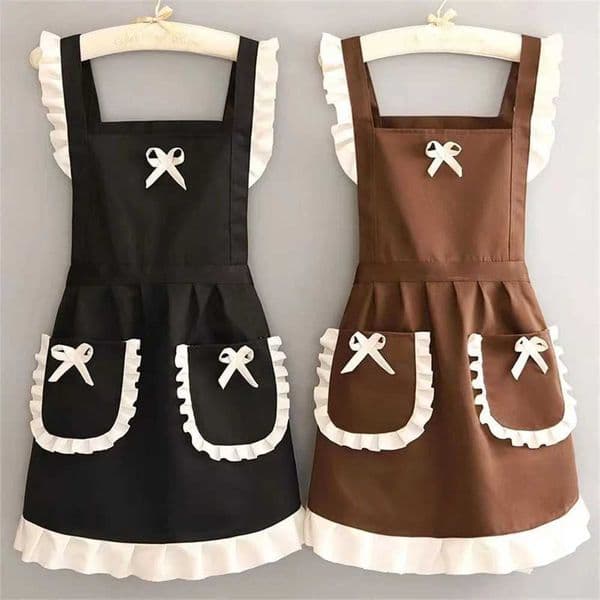 Cute Maid Outfit Oil And Stain Resistant Apron With Waistband Kitchen And Restaurant Work ClothesXJ240816