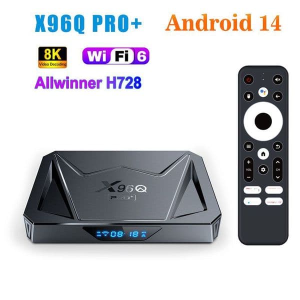 X96Q Pro+ Android 14 TV Box BT Voice Remote Control Allwinner H728 Octa Core 2gb 16gb 4gb 32gb 2.4/5ghz Wifi Media Player