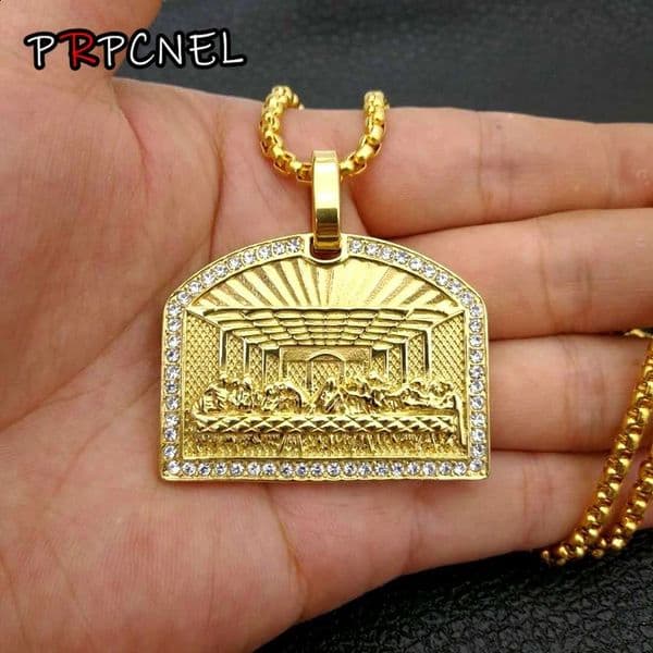 Hip hop Last Supper Pendant Necklace Zirconia Door Pattern 316L Stainless Steel Bicycle Punk Rock Mens Party Fashion Jewelry 240810