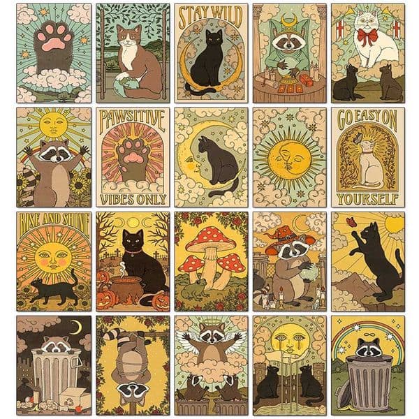 Tarot Cards Cat 5D Diamond Painting Cute Raccoon Full Diamond Cross Stitch Cartoon Animal Embroidery Mosaic Art Home DecorationXJ240816