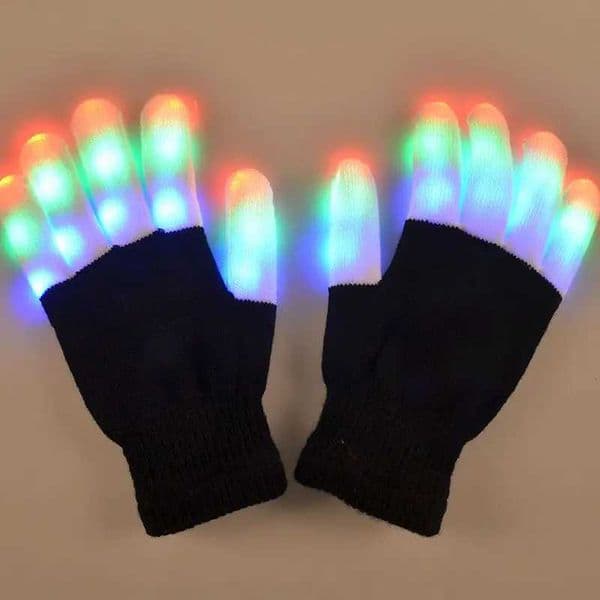 LED Rave Flashing Gloves Glow 7 Mode Light Up Finger Tip Lighting Pair Black NEW Y240817