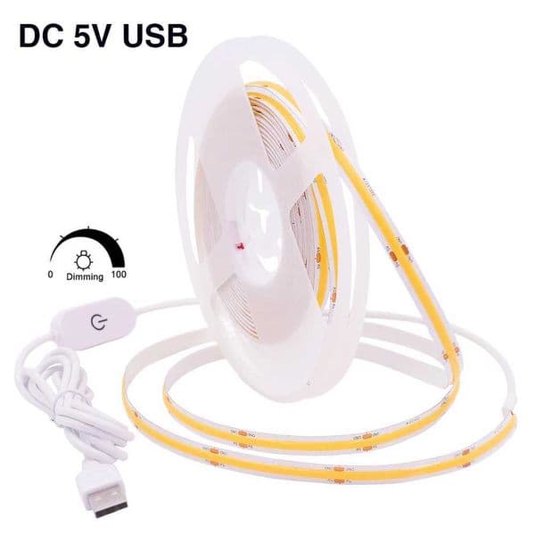 Dimmerable COB Strip DC 5V USB 320 LEDs/m White/Warm White/Red/Blue/Green High Density Flexible LED Tape RA90 FOB LED Light CL240815