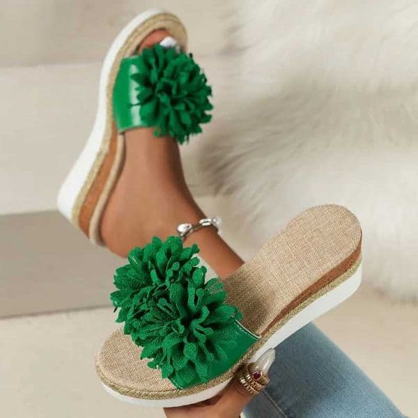 Sandals Women Flats Green Flowers Slippers Summer Shoes 2024 New Fashion Dress Flip Flops Beach Lightweight Shoes Femme Slides CL240806