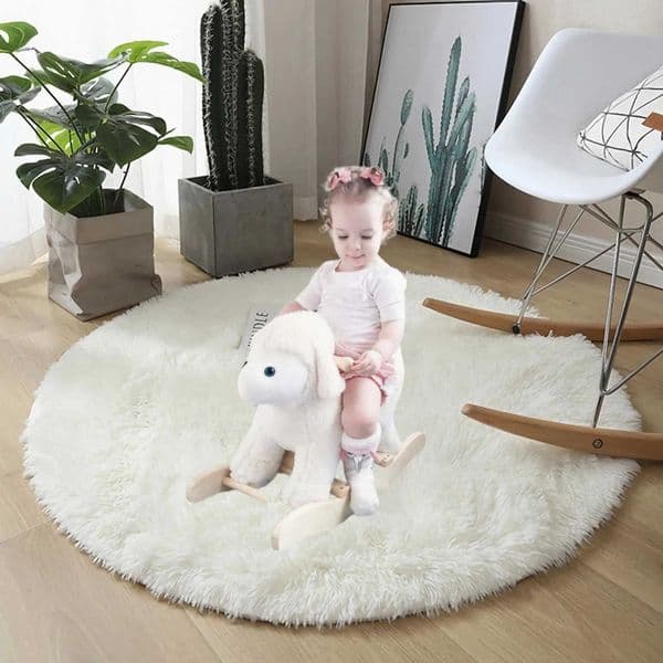 Super soft plush circular carpet cushion fluffy white carpet suitable for living room home decoration bedroom childrens room decoration salon thick pile carpet W24