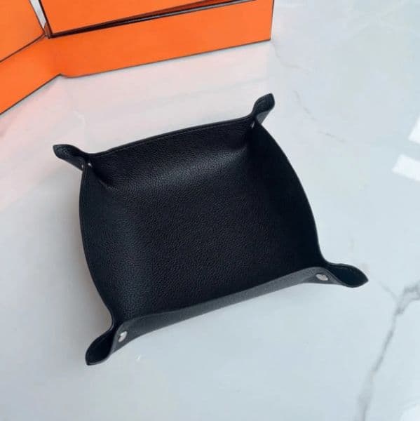 Square designer orange leather tray solid color foyer key storage miscellaneous items desktop candy box