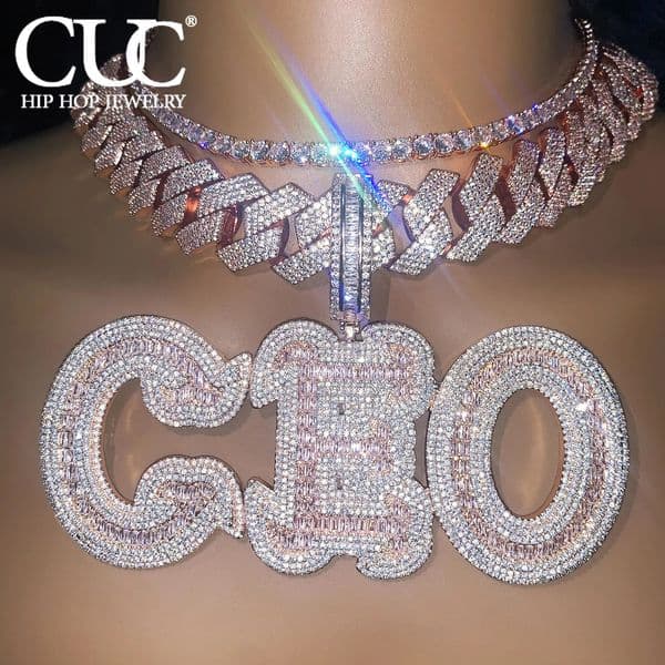 CUC Customized Capital Letter Name Pendant Ice Out French Zircon Hip Hop Necklace Mens and Womens Chain Jewelry 2024 240810