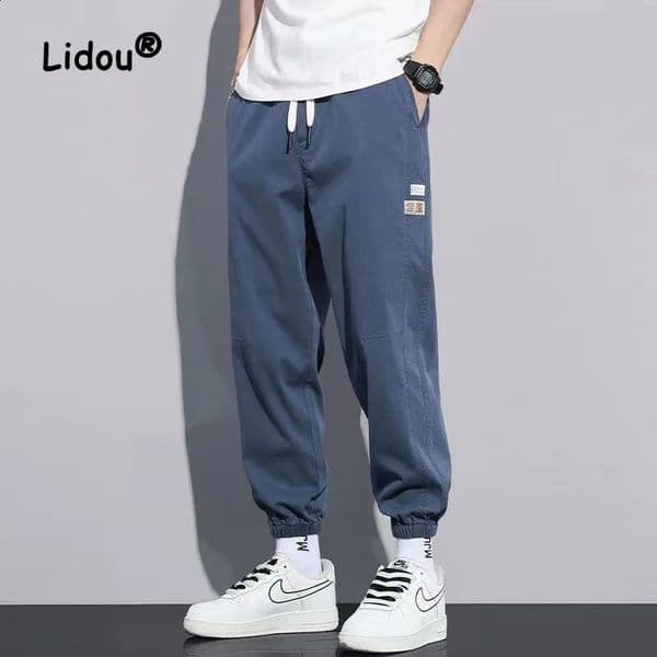 Classic Summer Patch Pocket Slim Fashion Casual Pants Men Loose Harun Cargo Pants Boys Waist Drawstring Versatile Sports 240816