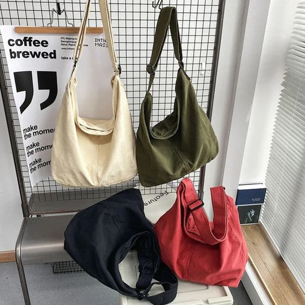 Fashion Women Crossbody Bags Large Canvas Shoulder Bags Cotton Cloth Handbag Solid Tote Bag Korean Female Travel Shopping Bag 240816
