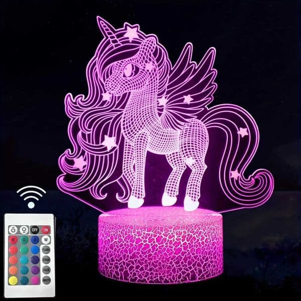 1pc Cute Pony 3D Night Light 3D Optical Illusion Light with Touch and Remote Control 16 Color Changing Bedroom Environment Light B2408119