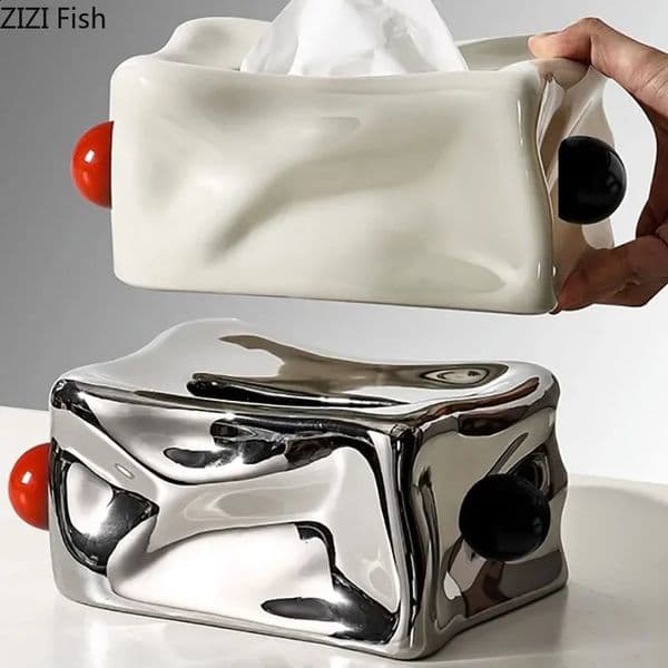 Creative ceramic tissue box spherical decoration ceramic tissue box coffee table desktop tissue box modern decoration 240819