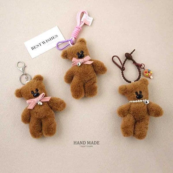15cm Kawaii Plush Bear Keychain Girl Backpack Pendant Cute Car Keychain Female Bag Accessories Anti Fall Chain Gift W240817