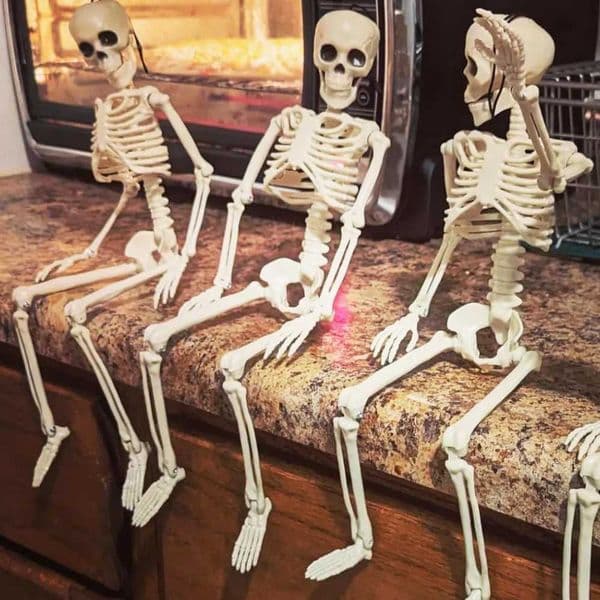 40cm Posable Halloween Skeleton Full Body Posable Joints Hanging Skull Bones for Spooky Scene Party Haunted House Graveyard PropXJ240819
