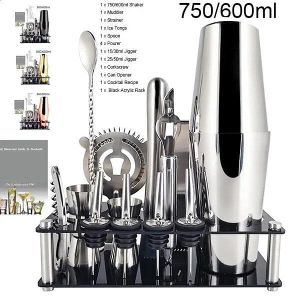 13 Cocktail Blenders 750/600ml 800/600ml Boston Stainless Steel Blender Bartender Tools Bar Set Cocktail Recipe with Wine Stand 240819