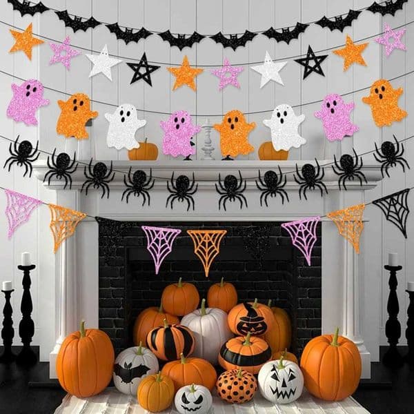 Halloween Party Banner Garlands Cartoon Ghost Bat Spider Hanging Bunting for Halloween Home Decoration Supplies Kids Favors GiftXJ240817