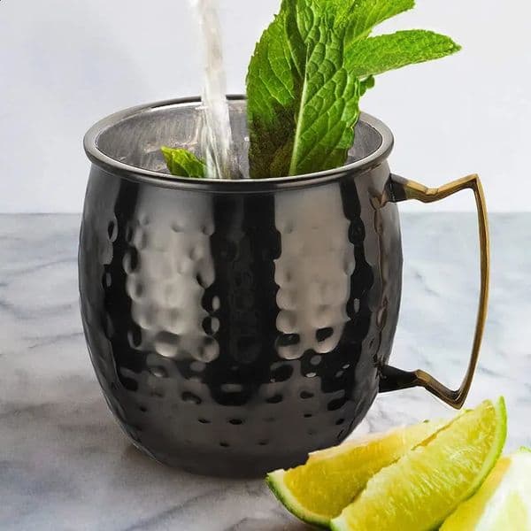 Creative stainless steel hammer point cocktail cup with a gold handle drum for anti slip suitable home and bar beverage mule cups 240819