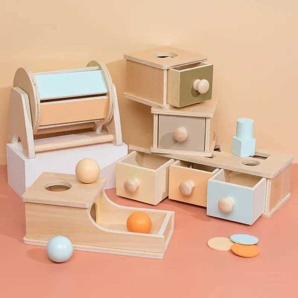 Wooden Teaching Aids Montessori Early Education Kindergarten Coin Box Drawer Games Children Object Recognition Type Color Toys Y240820