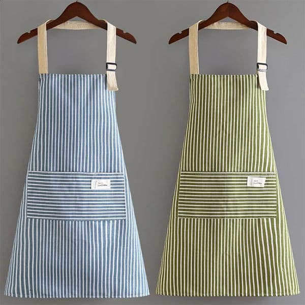Sleeveless Apron Breathable Hanging Neck Apron Restaurant Special Cotton Linen Home Cleaning Kitchen Apron Vertical Stripe 240819