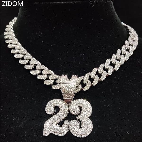 Men Women Hip Hop Number 23 Pendant Necklace Crystal Cuban Chain HipHop Iced Out Bling Necklaces Fashion Charm Jewelry 240814