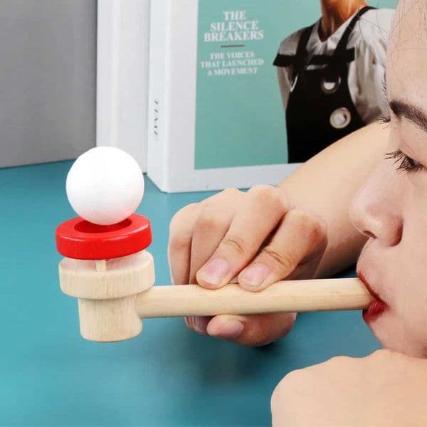 Wooden Floating Blow Ball Toys 3-6 Children Training Lung Capacity Blowing Pipe Ball Educational Games Kids Balance Blowing Toys Y240820