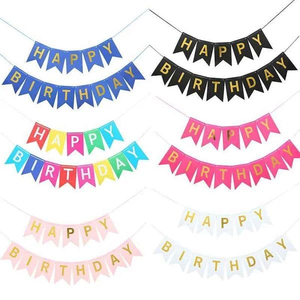 Happy Birthday Streamers Hot Stamping Dovetail Pull Flag Living Room Garden Cafe Children Birthday Party Decoration BannersXJ240819