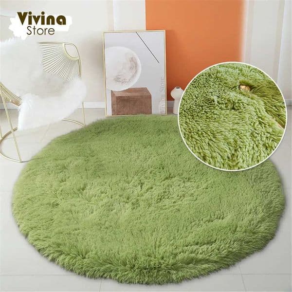 Round plush carpet used in living rooms green fluffy carpet used for sofas long hair flooring bathroom decoration childrens fluffy carpet W240815