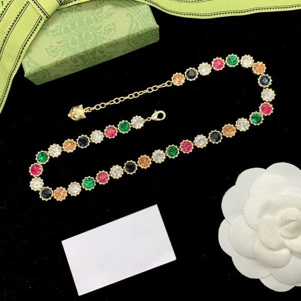 Luxury Designer Colored Crystal Chokers Necklace Fashion Exquisite Charm bracelet Women's jewelry set for wedding parties Valentine's Day gifts