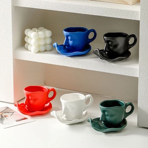 Creative Ceramic Coffee Cup Tableware Set American Espresso Tea Cup Birthday Gift Abstract Character Cup Home Decoration Modern 240820