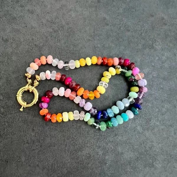 Bohemian Rainbow Long Necklace Natural Amethyst Aventurine Rose Quartz Chalcedony Yellow Agate Red Mixed Rope Knot Jewelry 240813