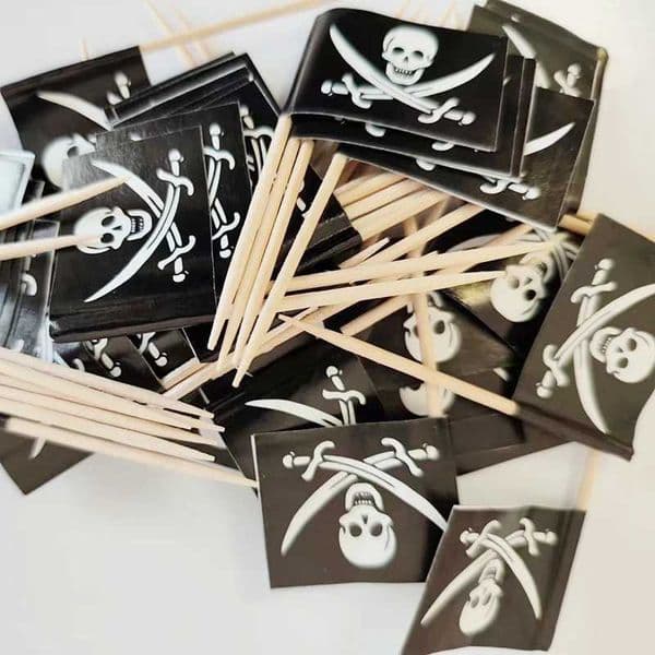 10pcs Pirate Cocktail Toothpick Black Flags Cupcake Topper Skull Cap Pick Pirates Theme Kids Birthday Party decorXJ240819