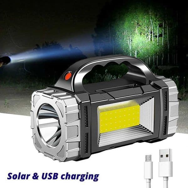 Solar Portable Searchlight Flashlight LED Waterproof USB Charging COB Side Lamps For Outdoors Night Fishing Hiking Camping Light Y240819