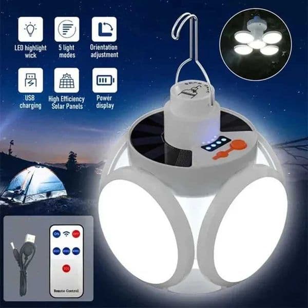 Portable Solar Camping Lantern Led Rechargeable Outdoor Hanging Tent Lamp Folding LED Football Bulbs With Hook Emergency Lights Y240820