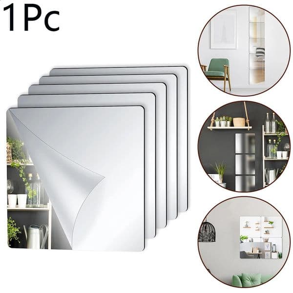 Acrylic Mirrors Set Self Adhesive Mirror Tiles Thick Flexible Unbreakable Mirror Sticker Square Mirror Wall Stickers 20 X 20 240821