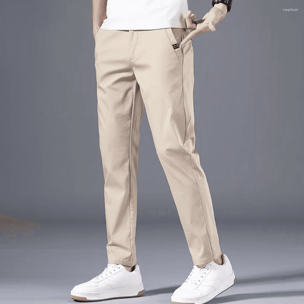 Men's Pants Summer Slim Fit Thin Chino Casual Classic Business Pant Middle Waist Solid Color Man Trousers
