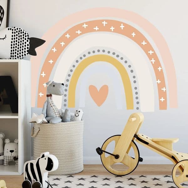 Bohemia Big Rainbow Heart Wall Sticker For Kids Room Nursery Bedroom Vinyl DIY Self Adhesive Wallpaper Home Decor Decal 240821