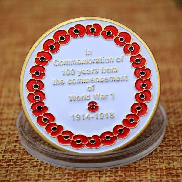 Arts and Crafts Gold Plated and Painted Commemorative Coin for the First World War in the UK, Challenge Coin Badge