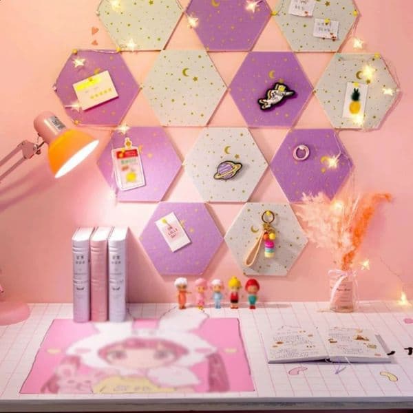 Starry Sky Creative Wall Stickers Splicing Hexagonal Seamless Felt Cork Message Board Po Wall Background Wall Room Decoration 240821