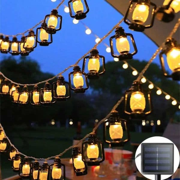 1~2PC Outdoor Solar String Lights LED IP65 Waterproof Kerosene Vintage Christmas Garland Garden Party Decoration Fairy Lamp Y240820