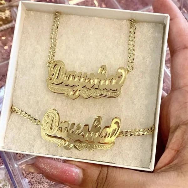 18K gold-plated name necklace personalized double-layer 3D necklace with customized name stainless steel jewelry 240808