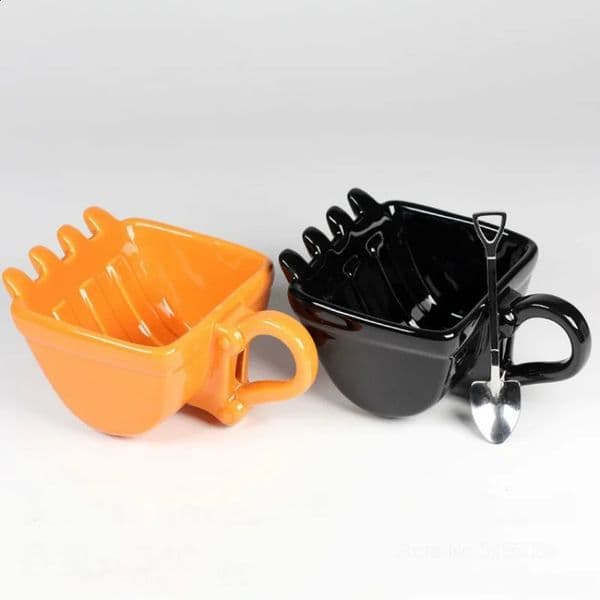 3D Ceramic Excavator Bucket Tea Cup Coffee Glass Creative Fun Excavator Bulldozer Tea Cup Oat Milk Cup Container Free Spoon 240820