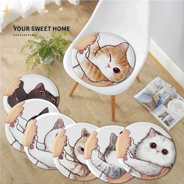Lovely Cat Art Seat Pad Household Cushion Soft Plush Chair Mat Winter Office Bar Sofa Decor TatamiXJ240821